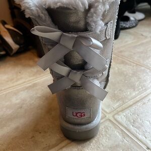 UGG Metallic Silver Boots with Ribbon Accents
